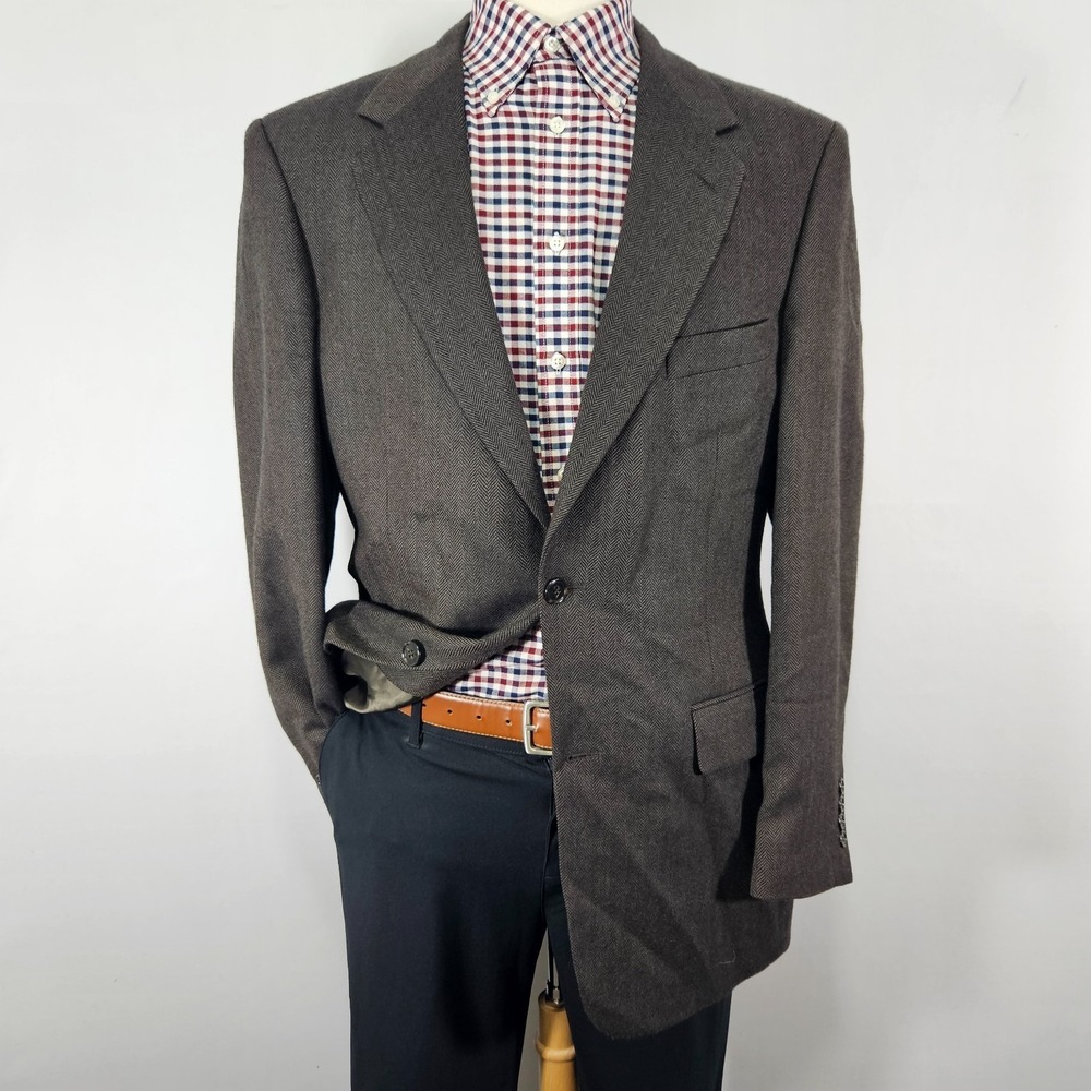 Oak Creek Men's Sport Coat Blazer Two Button Brown Herringbone Lambs Wool Sz 40L